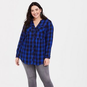 EMMA - BLUE PLAID TWILL BABYDOLL TUNIC